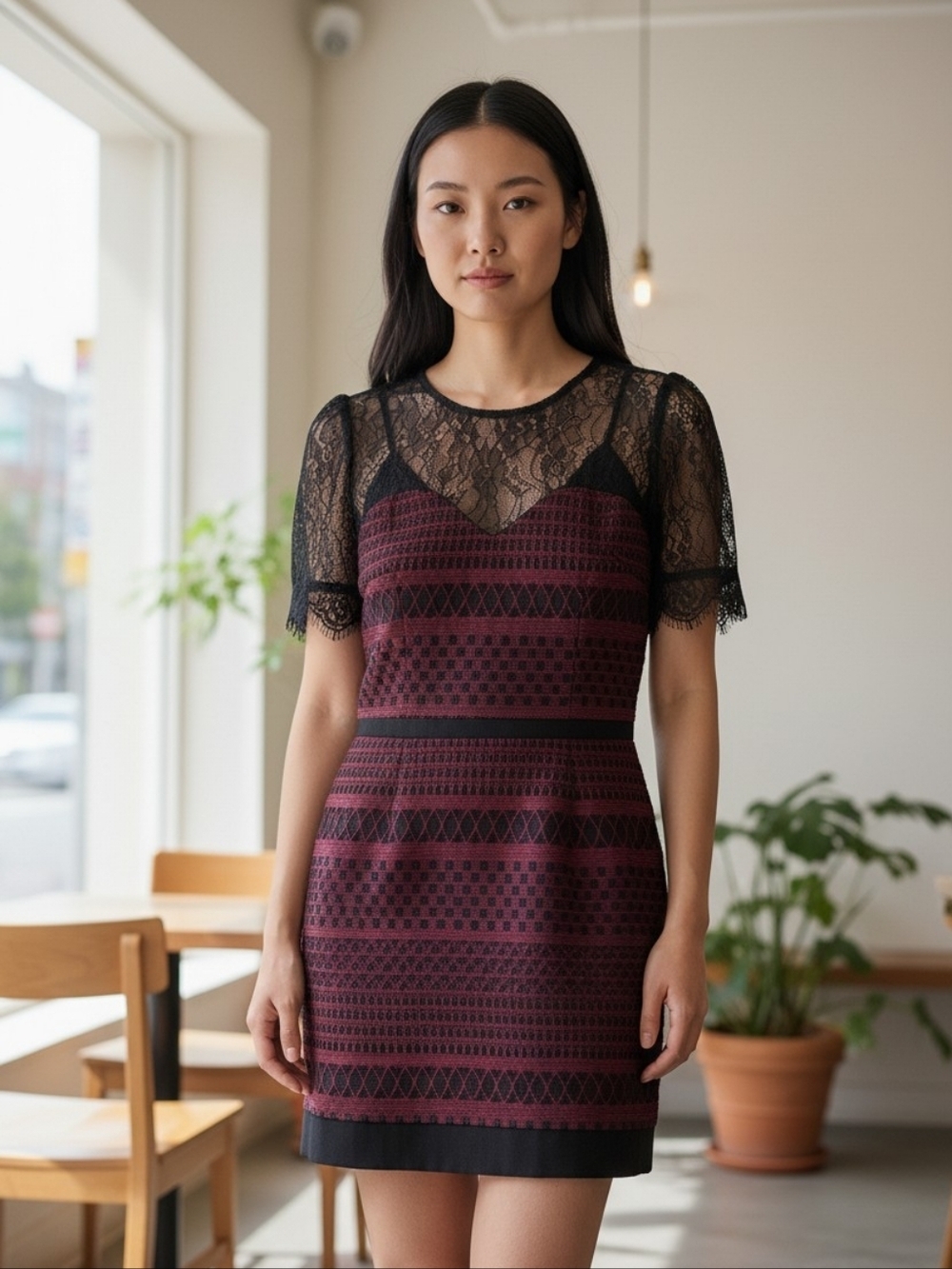 Greylin Anthropologie Dress Size Medium Wine Lace Mini Heidi Romantic Nwt